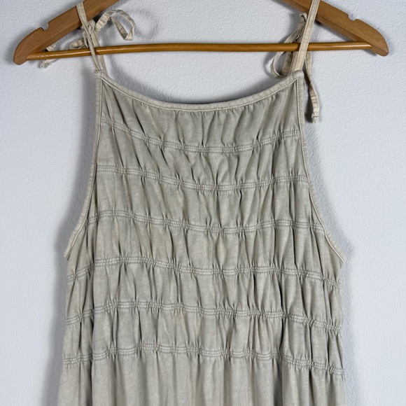 Zara Ruched Dress Stonewashed Ivory Womens Small Cottagecore Casual Beach Tiered - Picture 6 of 10